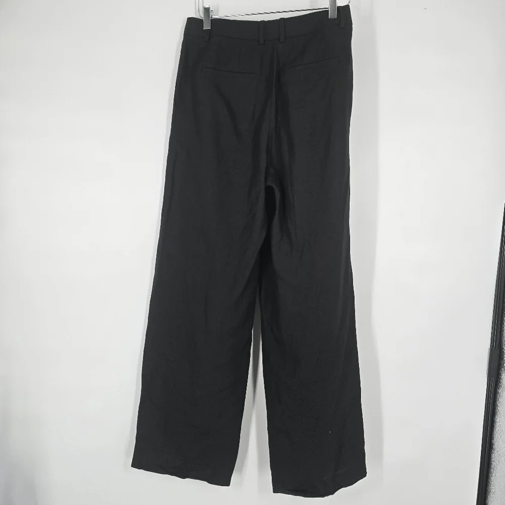 Babaton Aritzia Linen Black Wide Leg Pleated Pants Size 6